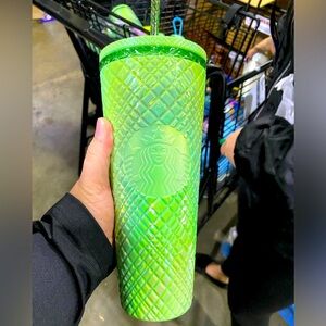 Starbucks Unreleased Summer 2024 Green Oil Slick Venti Jewel Bling Tumbler NWT